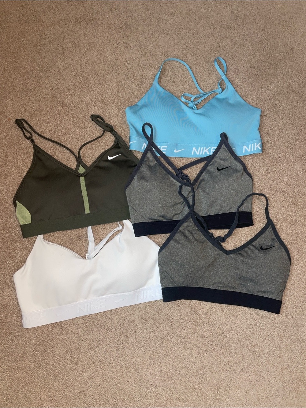 Nike Women's Sports Bra Set - Light Blue, Olive, Heather Gray, White